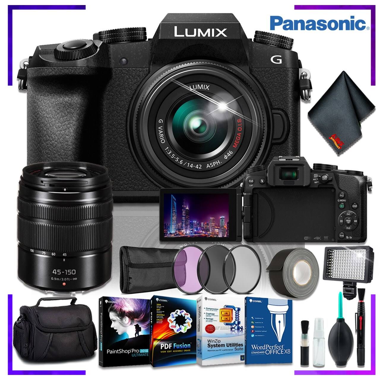 Panasonic Lumix DMC-G7 Digital Camera w/ 14-42mm + 45-150mm Lens Kit