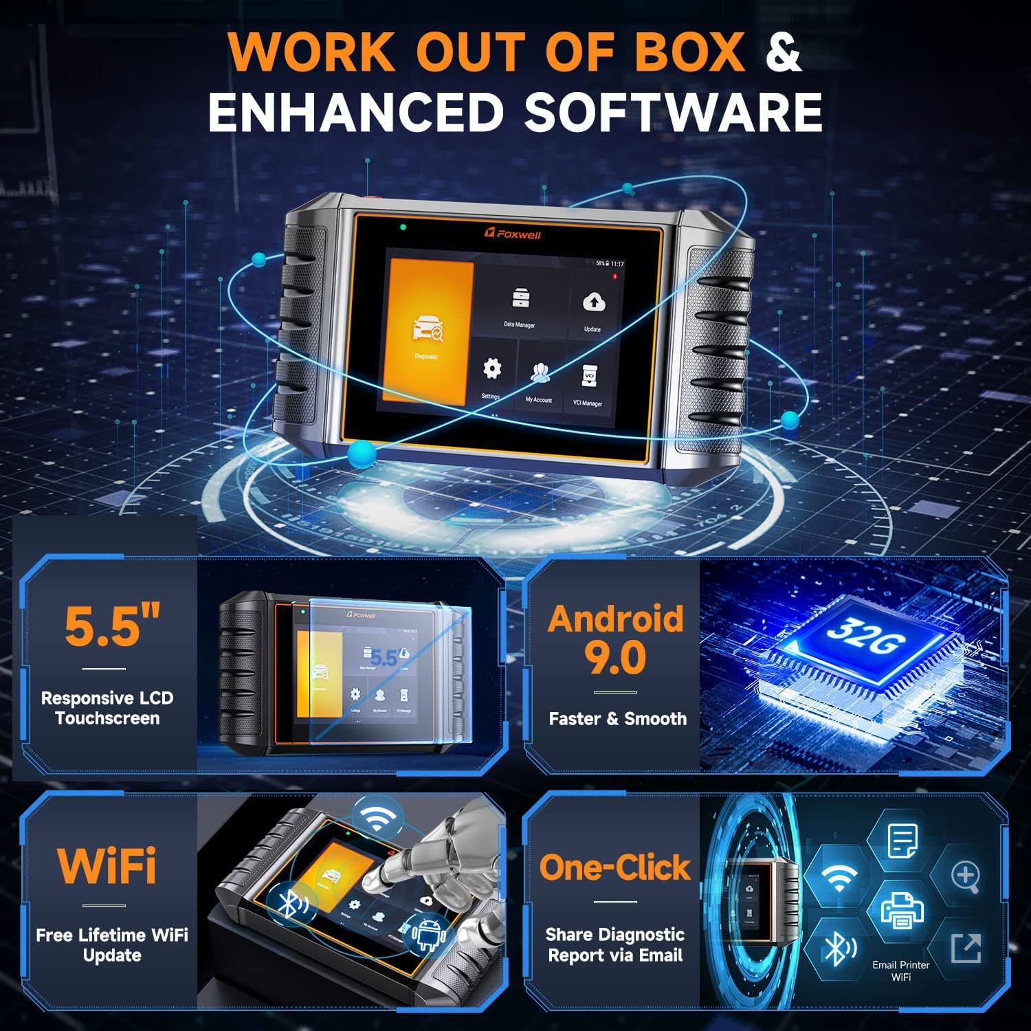 2024 Newest FOXWELL Scanner NT726 Automotive Scan Tool, All System Car Diagnostic Scanner with 12+ Service Resets, FOXWELL OBD2 Scanner for All Vehicles, Accurate and Professional Car Code Scanner