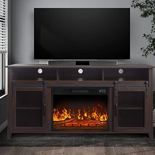 Fireplace TV Stand for TVs Up to 65",Entertainment Center Console Table with Open Storage Shelves & Cabinets,Media Furniture for Living Room,Remote Including(White Oak)