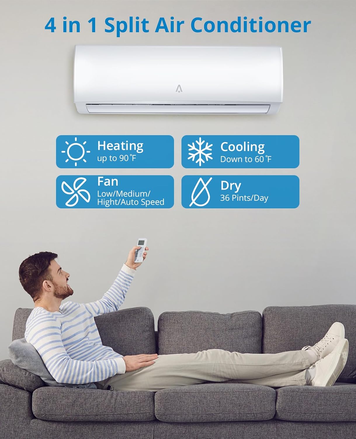 12,000 BTU Mini Split AC, 19 SEER2 Wall Mounted AC with Heat Pump & Installation Kits, Ductless Inverter Split-System Air Conditioners Cools up to 550 Sq. Ft, WIFI and Remote Control, 115V