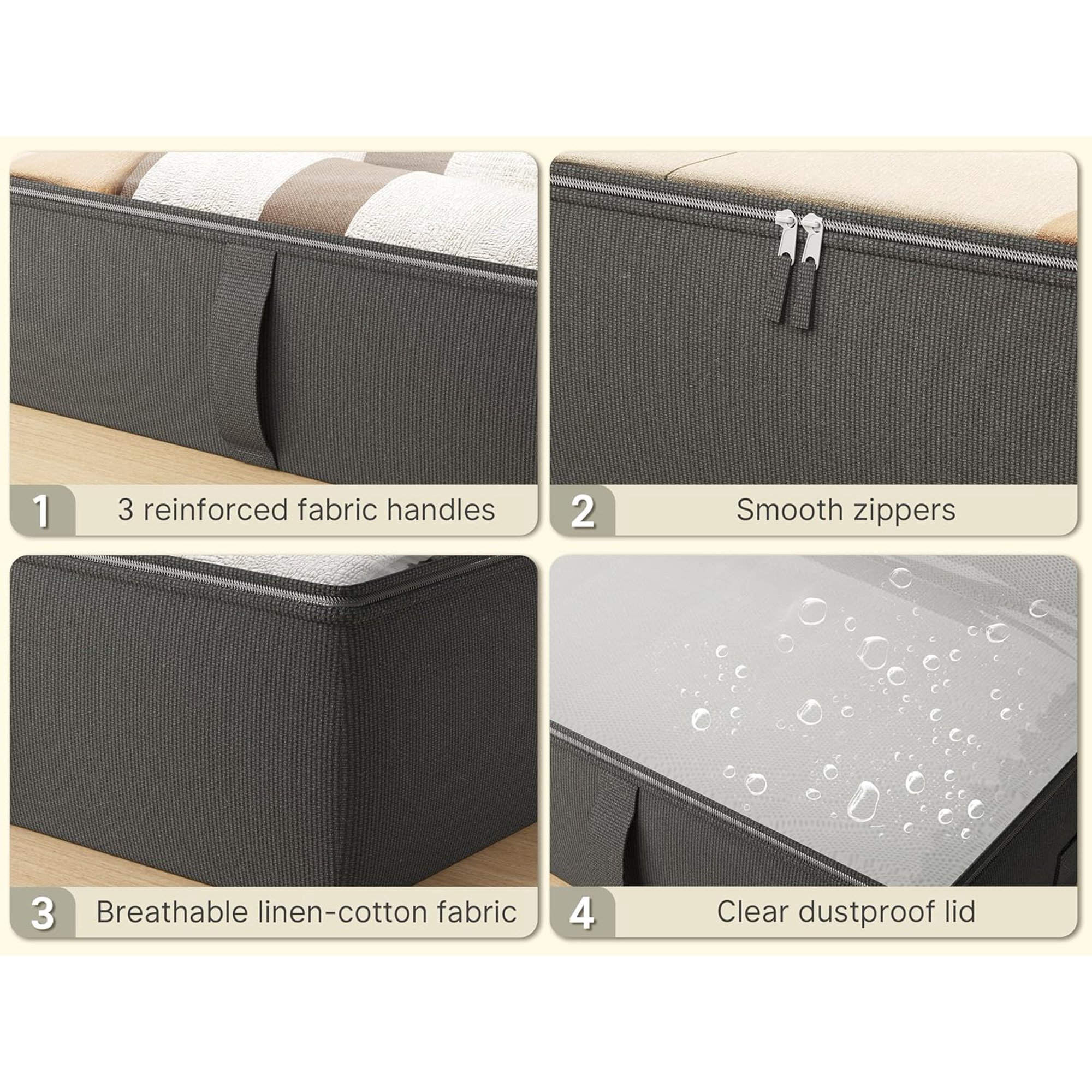 2-Pack Under Bed Storage Containers, 8 Inches Tall Underbed Clothes Storage Organizer Bin with Sturdy Sidewalls/Bottom, Under the Bed Storage Bags 2 Storage Bins, Beige