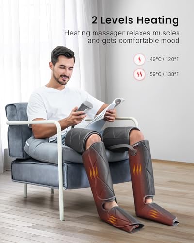 RENPHO Leg Massager with Heat for Circulation, FSA HSA Eligible Air Compression Calf Massager, Effective for Mother Father Reduce Swelling and Muscle Relaxation-Grey