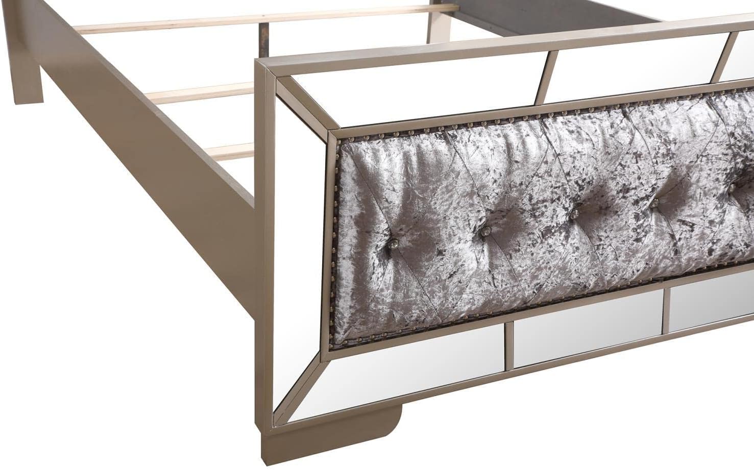 Indoor Home Decorative Modern Furniture Hollywood Hills Silver Champagne Queen Panel Beds