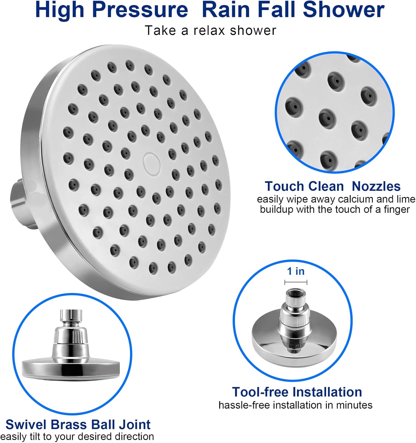 HauSun High Pressure Shower Head Combo, 5 Settings Handheld Shower Head with On/Off Switch & Rainfall Shower head, Premium 2-in-1 Dual Shower System with 6.5 FT Extra Long Hose,Chrome Pack of 2