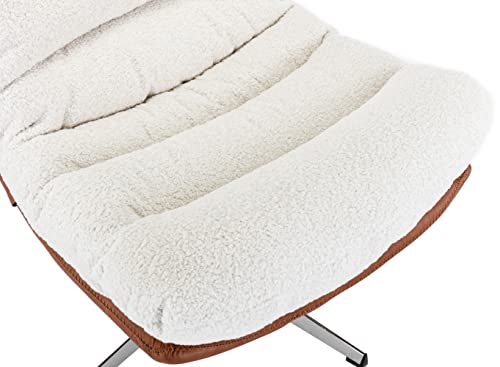 Wahson Comfy Accent Swivel Lounge Chair with Ottoman, Linen Upholstered Oversized Club Chair, for Living Room/Bedroom, Ivory