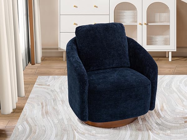 30.3" W Swivel Barrel Chair, Modern Swivel Accent Chairs for Living Room, Chenille 360 Degree Club Chair, Reading Side Chairs for Bedroom Comfy Round Barrel Armchair with Wood Base, Ivory
