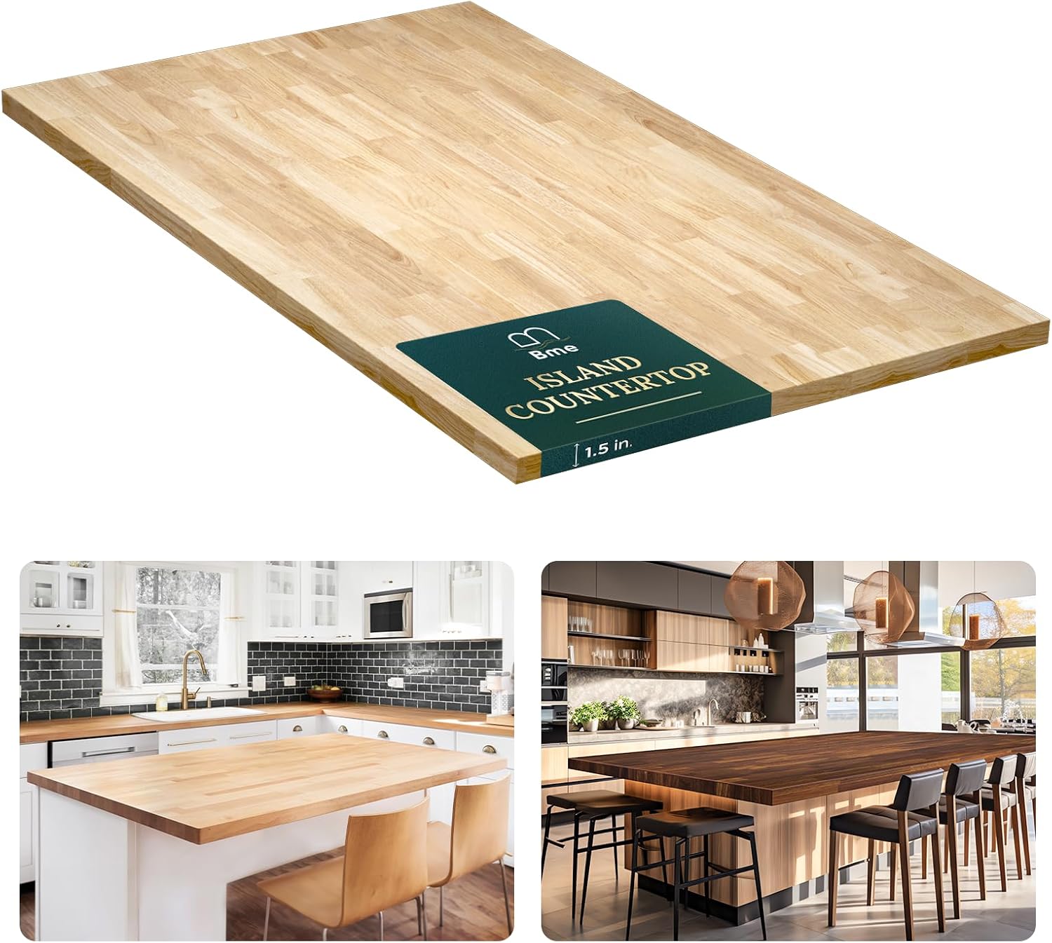 Bme Hevea Solid Wood 6ft L x 39"W Butcher Block Island Countertop, Unfinished Butcher Block Table Top for DIY Washer Dryer/Desktop/Kitchen Countertop, 1.5in Thick