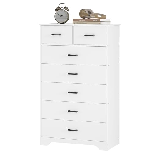 Hasuit Tall Dresser for Bedroom, White Large Chest of Drawers, 55.6'' High Dressers with 7 Drawers, Modern Wooden Vertical Storage Clothes Closet Organizer