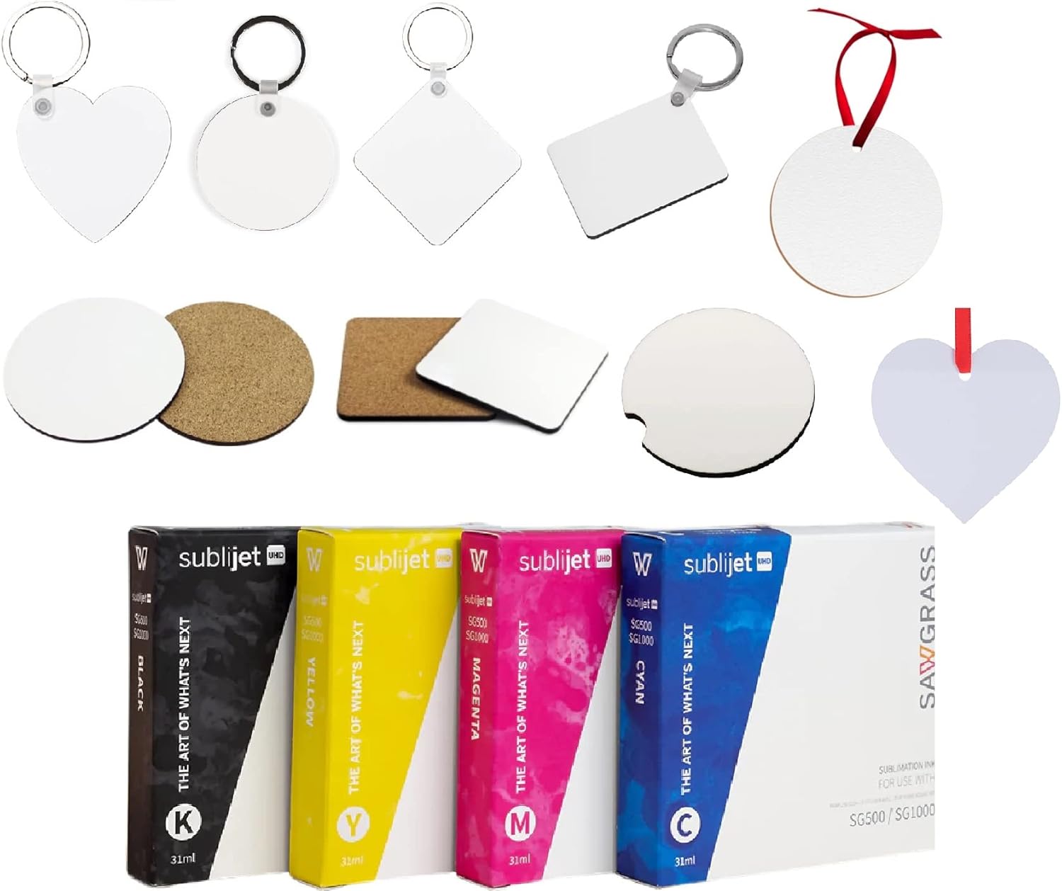 Sawgrass Printer SG500, Sublimation Printer for T-Shirts Mugs Tumblers, Printer for Heat Transfer, SG500 Bundle Starter Kit with Sublijet UHD Inks Sublimation Paper 8.5x11 & Blanks (White)