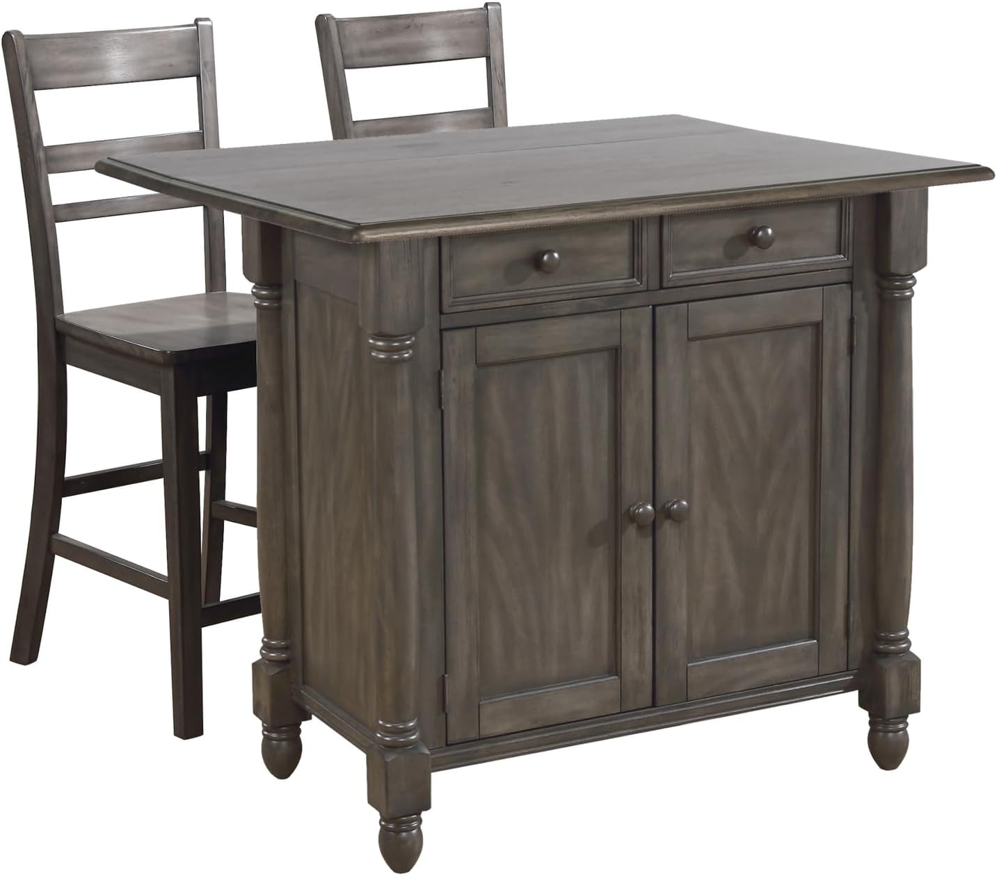 Expandable Drop Leaf Kitchen Island Set with 2 Stools, Drawers and Cabinet