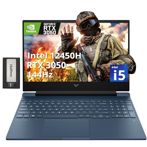 HP Victus 15.6" 144Hz FHD Gaming Laptop, Intel i5-12450H, 32GB RAM, 1TGB PCIe SSD, NVIDIA GeForce RTX 3050, Backlit Keyboard, Win 11 Pro, Blue, 256GB Docking Station Set