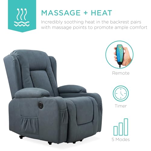 Best Choice Products PU Leather Electric Power Lift Chair, Recliner Massage Chair, Adjustable Furniture for Back, Legs w/ 3 Positions, USB Port, Heat, Cupholders, Easy-to-Reach Side Button - Brown