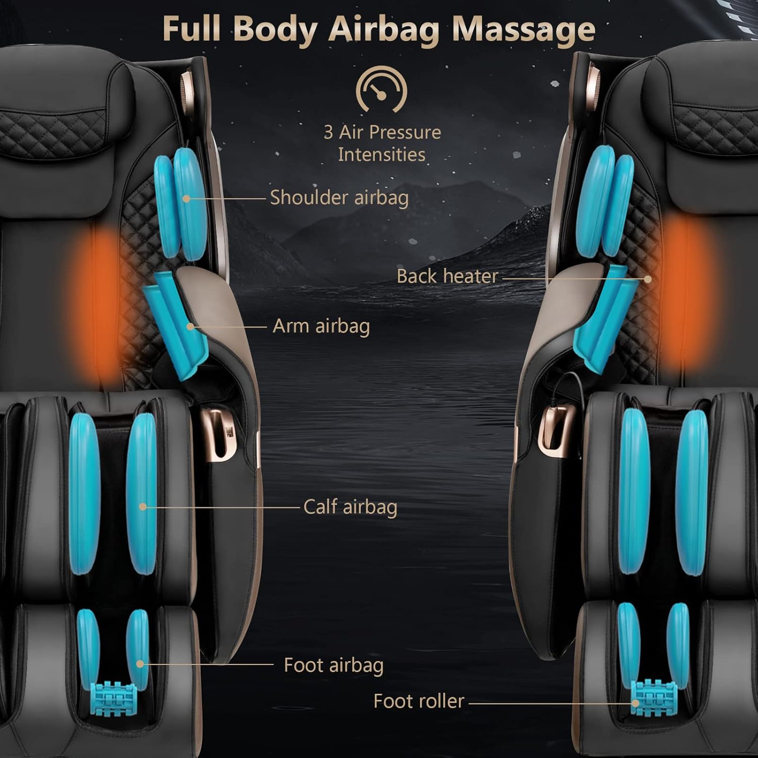 Giantex Massage Chair Full Body - 3D Electric Zero Gravity Shiatsu Massage Recliner Chair with 55” SL Track, Waist Heaters, Airbag Massage, Foot Rollers, 4 Auto Modes, Blue-tooth Speaker