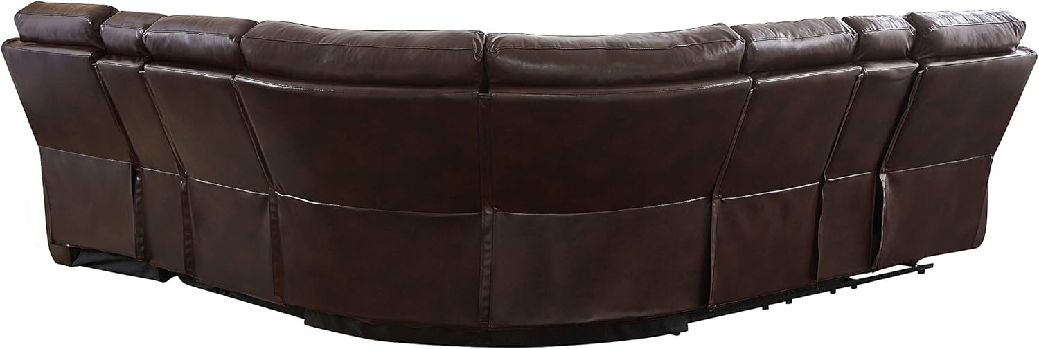 Living Room Manual Motion Upholstered Sectional, L Shape PU Leather Corner Reclining 4 Cup Holders and Storage Boxs for Villa Home Apartment Furniture, Brown Havery Duty Sofa & Couch