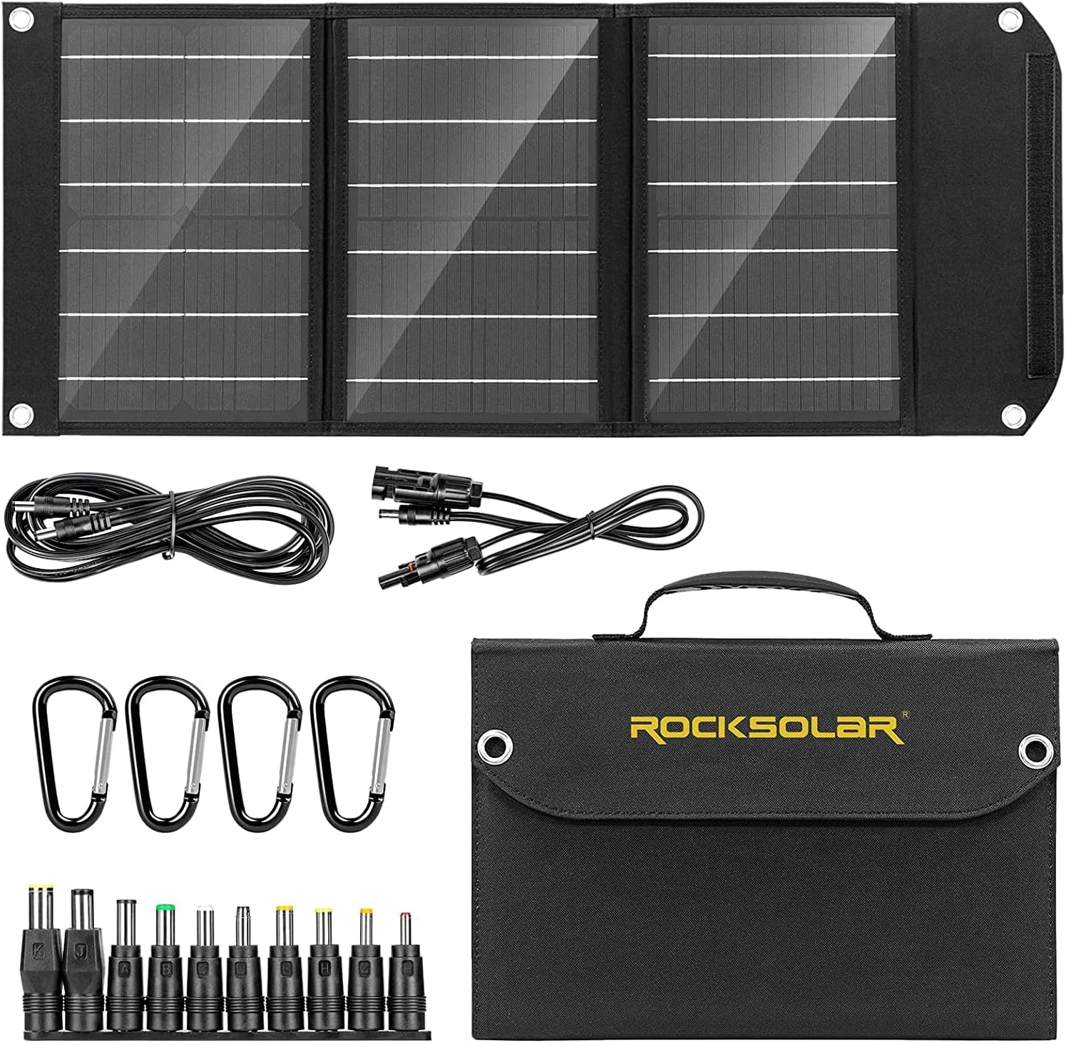 ROCKSOLAR 80W Power Bank Charger and 30W Solar Panel - Portable Small Energy Storage Power Generator Kit and 12V Foldable Solar Panel with AC/12V DC/USB Outlet for Backup Power, Camping, Emergency
