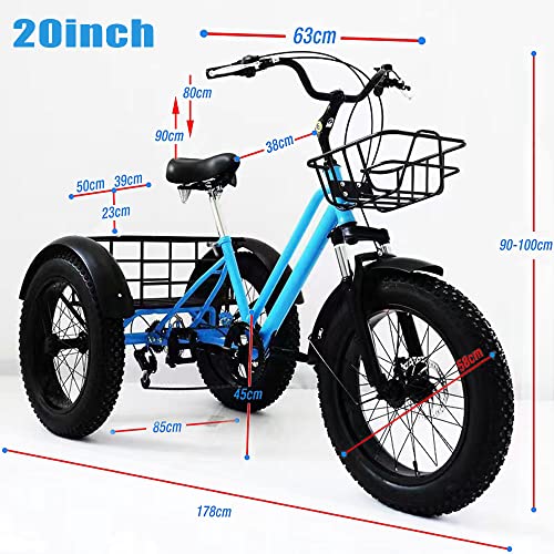 EMYJAY Adult Tricycles, 7 Speed Adult Trikes 20 inch Fat Tire 3 Wheel Bikes for Adults with Large Basket for Recreation, Shopping, Picnics Exercise Men's Women's Cruiser Bike