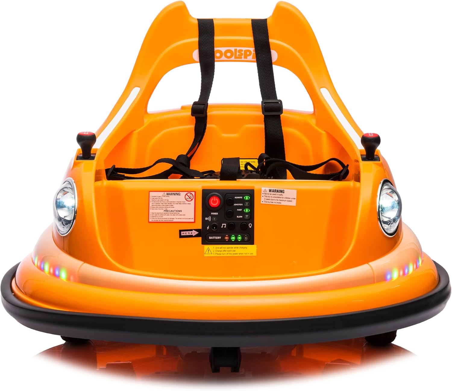 12V Bumper Car for Kids,Electric Ride-On Bumper Car W/Remote Control,Led Lights,360°Spin,with Anti-Collision Padding&Safety Belt Orange As Shown