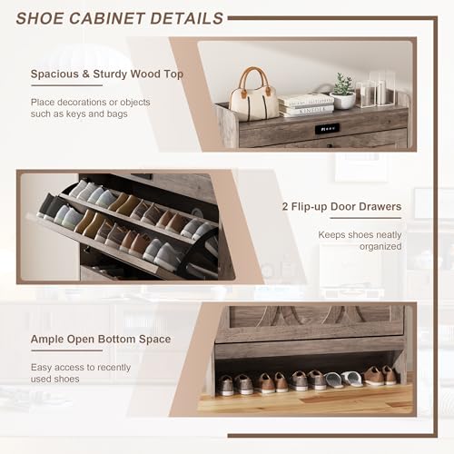Intelligent 2 Flip Drawers Shoe Storage Cabinet, Rustic White