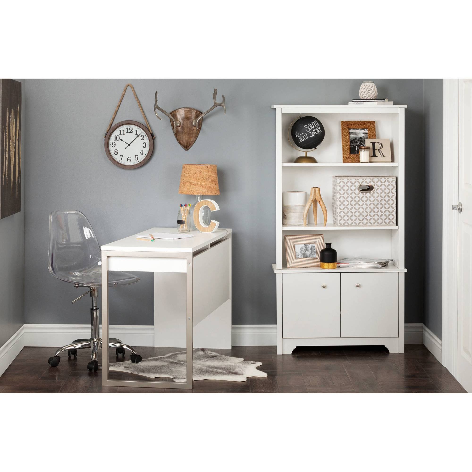 South Shore Vito 3-Shelf Bookcase with Doors Pure White