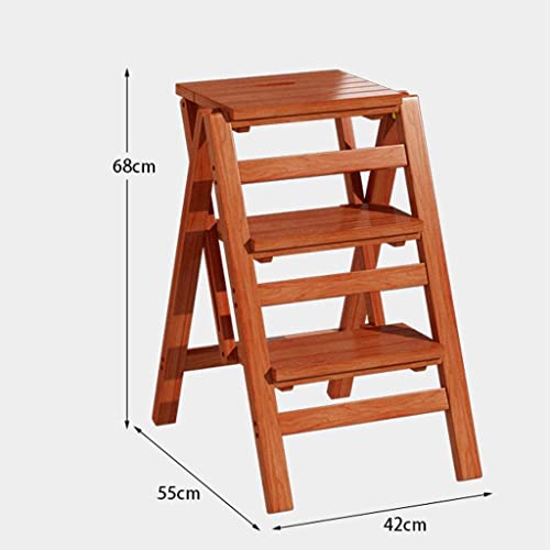 Wooden Step Stool,Wooden Folding Step Stool 3 Step Ladder Chair Foldable Stair Stool Multifunction Pine Wood Ladder for Home, Library and Office Max Load 150kg Space Saving
