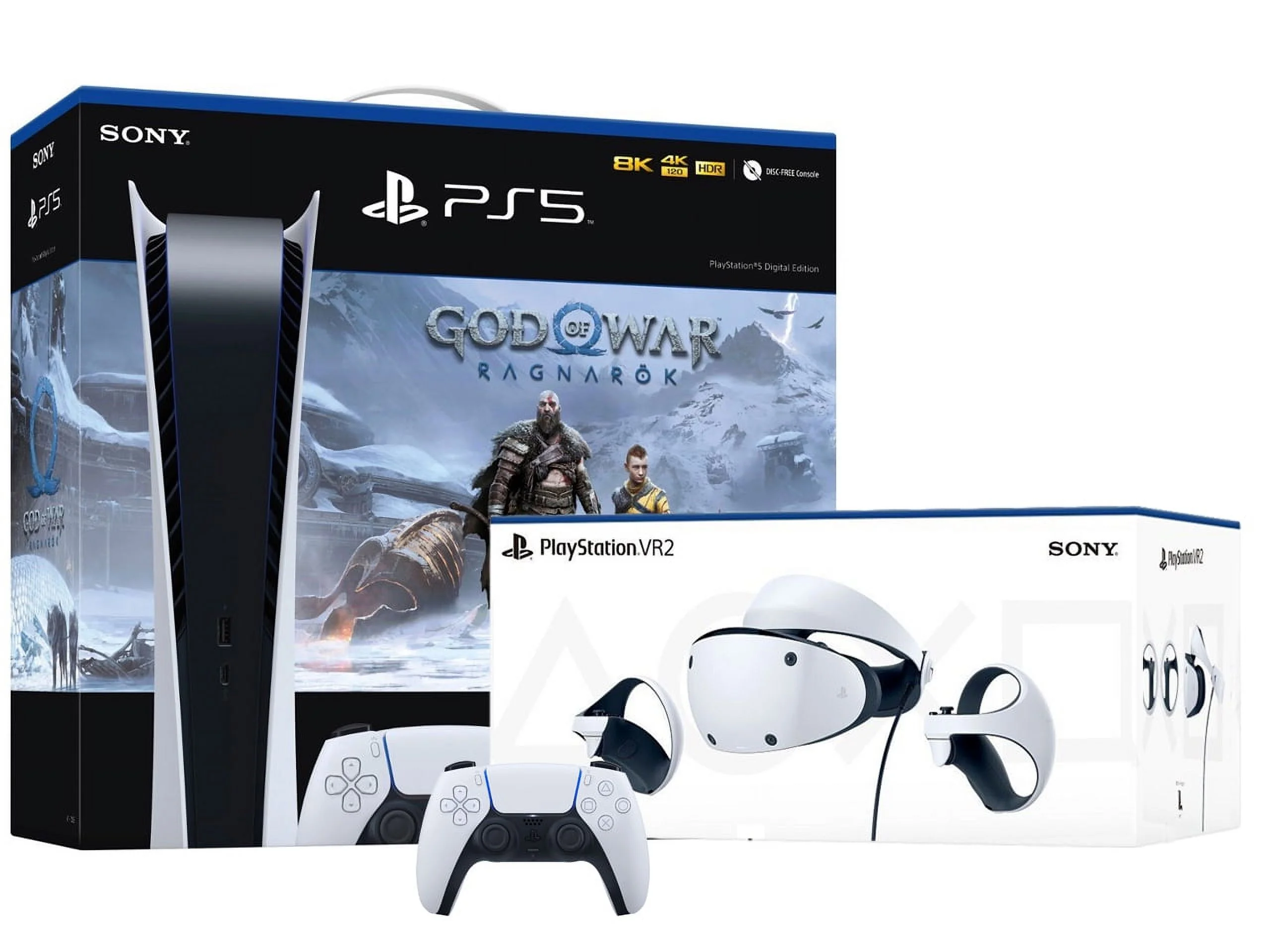 PlayStation VR2 and PlayStation_PS5 Video Game Console (Digital Version)  God of War Ragnark Bundlewith Extra White Dualsense Controller