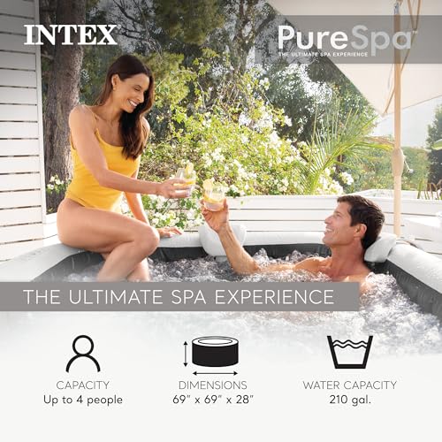 INTEX 28451EP PureSpa Greystone Deluxe Spa Set: Includes Energy Efficient Spa Cover and Wireless Control Panel – Spa Control App – Built-in FastFill Inflation System – 6 Person Capacity – 77" x 28"
