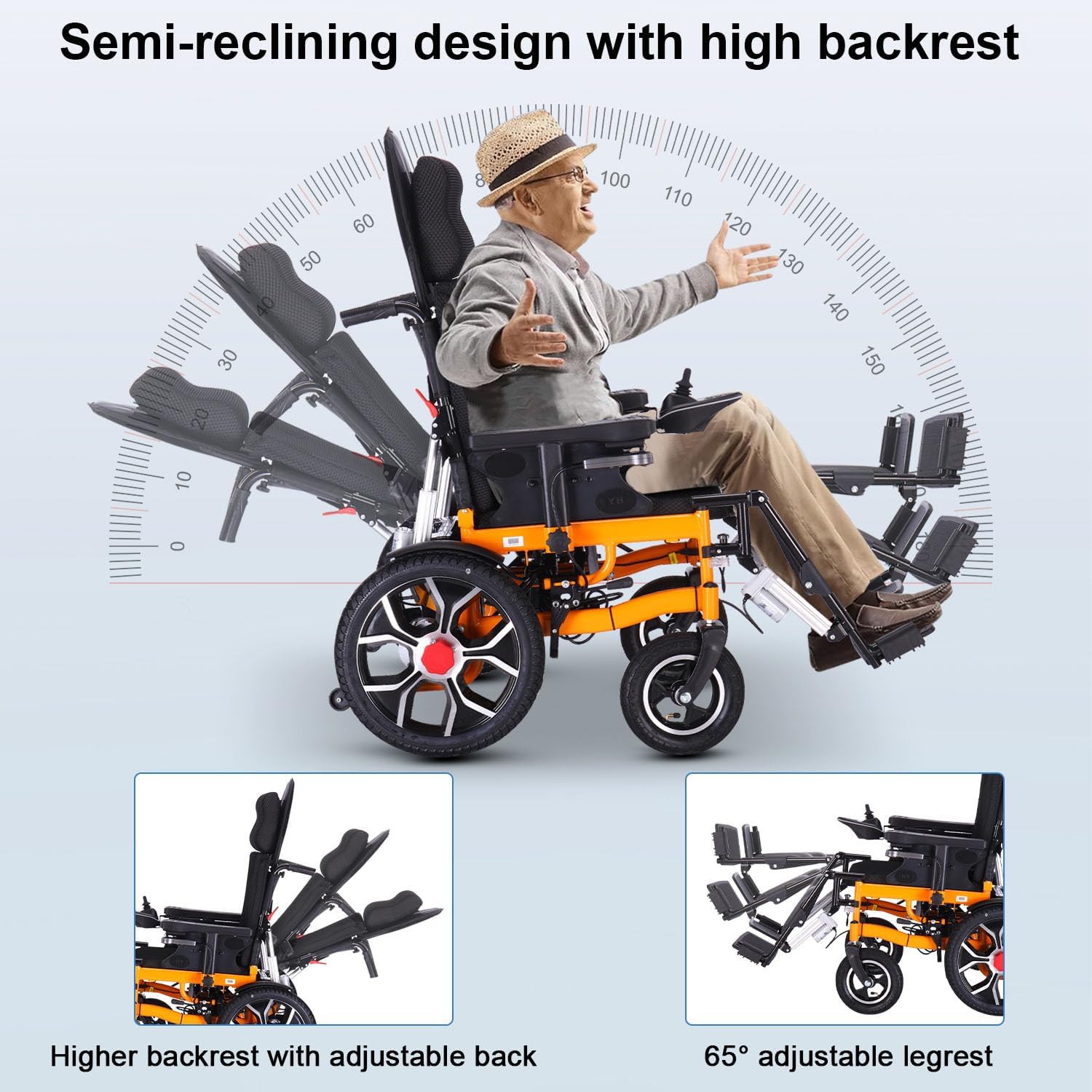  Reclining Electric Wheelchair,Foldable Intelligent Wheelchairs for Adults,20Miles Long Range Power Wheelchair,Lightweight Motorized Wheelchair for Seniors with Headrest, Remote Control Wheelchair