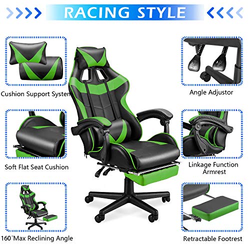Soontrans White Gaming Chairs with Footrest,Ergonomic PC Computer Game Chair,Home Office Desk Chair with Headrest and Lumbar Support Gamer Chair for Adult