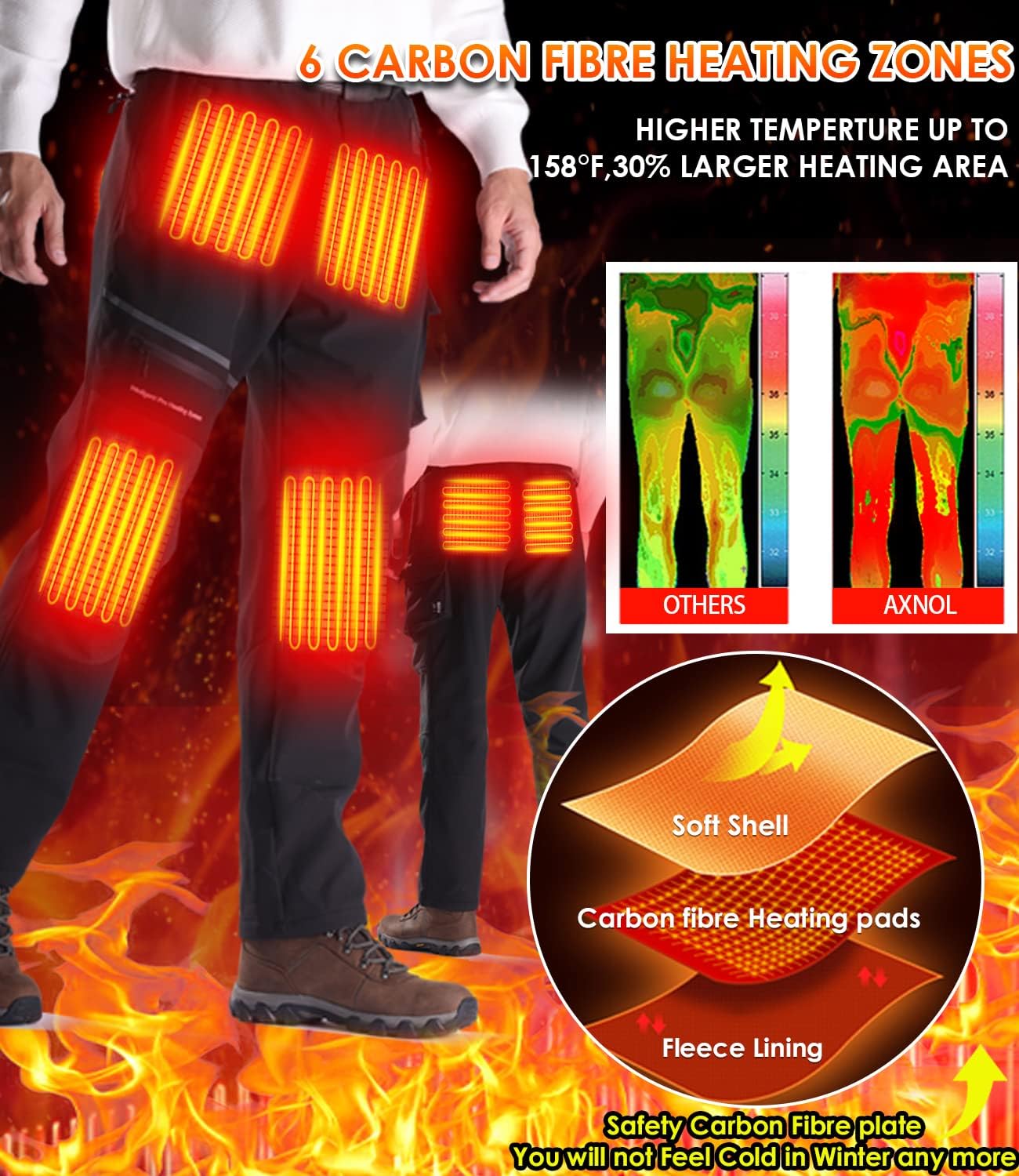 2022 Heated Pants with 20000mAh Battery Pack Electric Heated Snow Hiking Pants Winter Softshell Outdoor Trousers