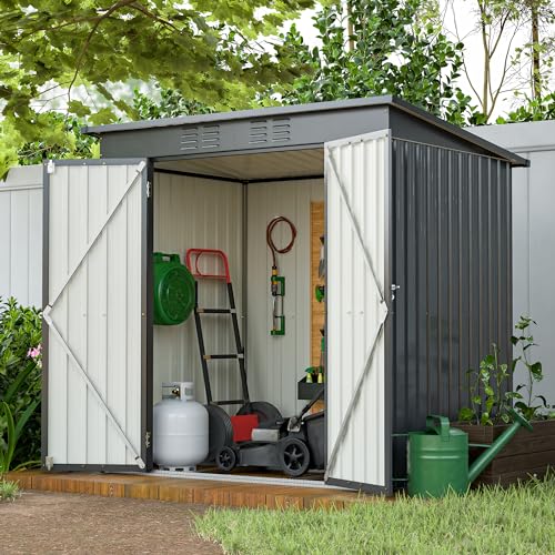 6x4 Ft Outdoor Storage Shed, Heavy-Duty All-Weather Tool Shed with Lockable Doors, Durable Resin Construction for, Patio & Backyard Organization Black