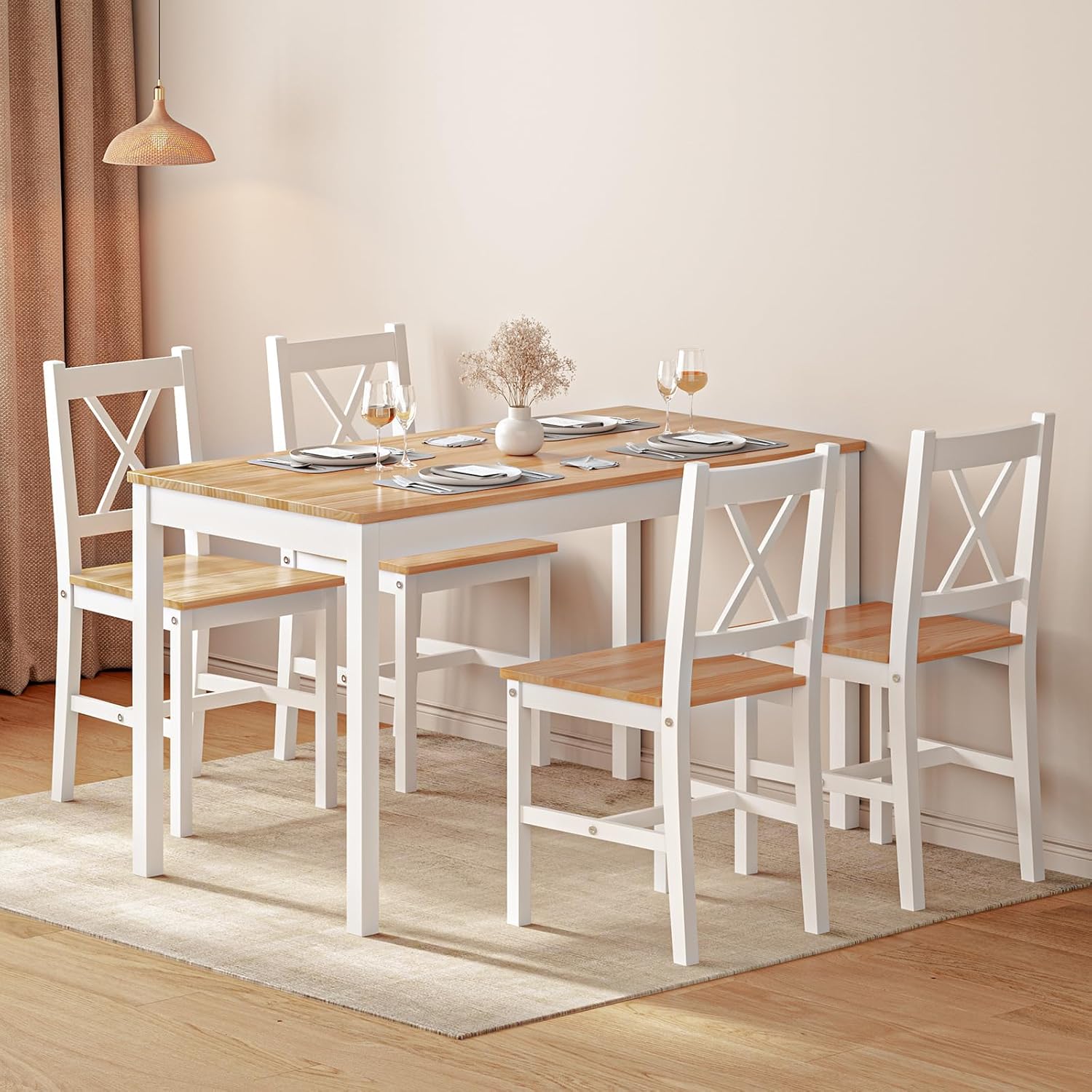 sogesfurniture Kitchen Table and Chairs for 4, Space-Saving 5-Piece Wood Kitchen Dining Table Set with 4 Chairs for Kitchen Dining Room Restaurant Small Space, White&Oak