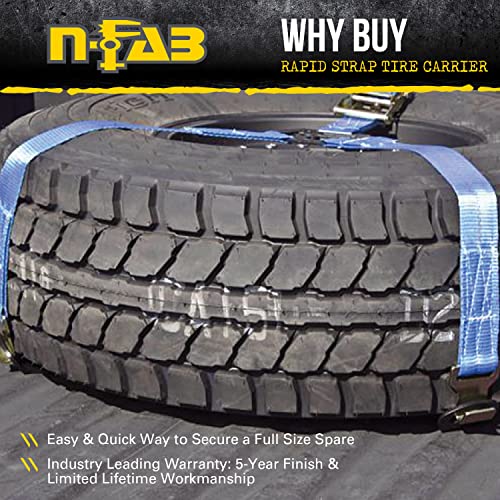 N-Fab Rapid Strap Truck Bed Tire Carrier | Gloss Black, Black Strap, Solid Welded Construction | BM1TSBK | Universal