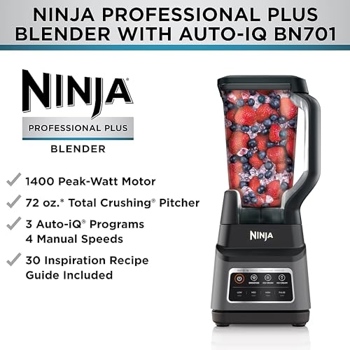 Ninja BN751 Professional Plus DUO Blender, 1400 Peak Watts, 3 Auto-IQ Programs for Smoothies, Frozen Drinks & Nutrient Extractions, 72-oz. Total Crushing Pitcher & (2) 24 oz. To-Go Cups, Black