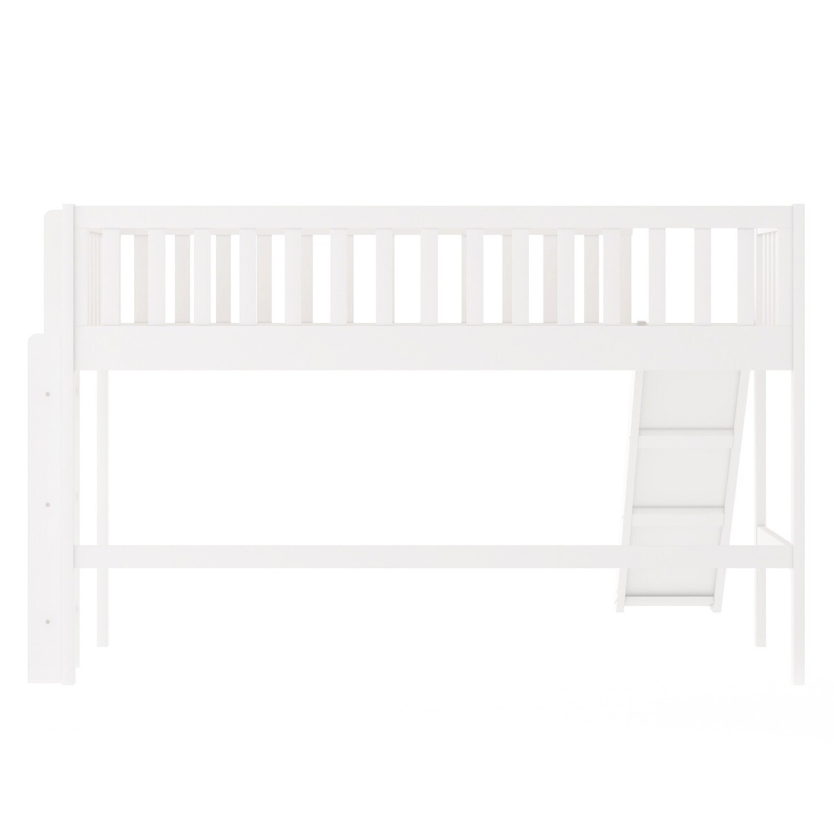 MERAX  Wooden Low Loft Bed with Slide and Ladder for Kids White