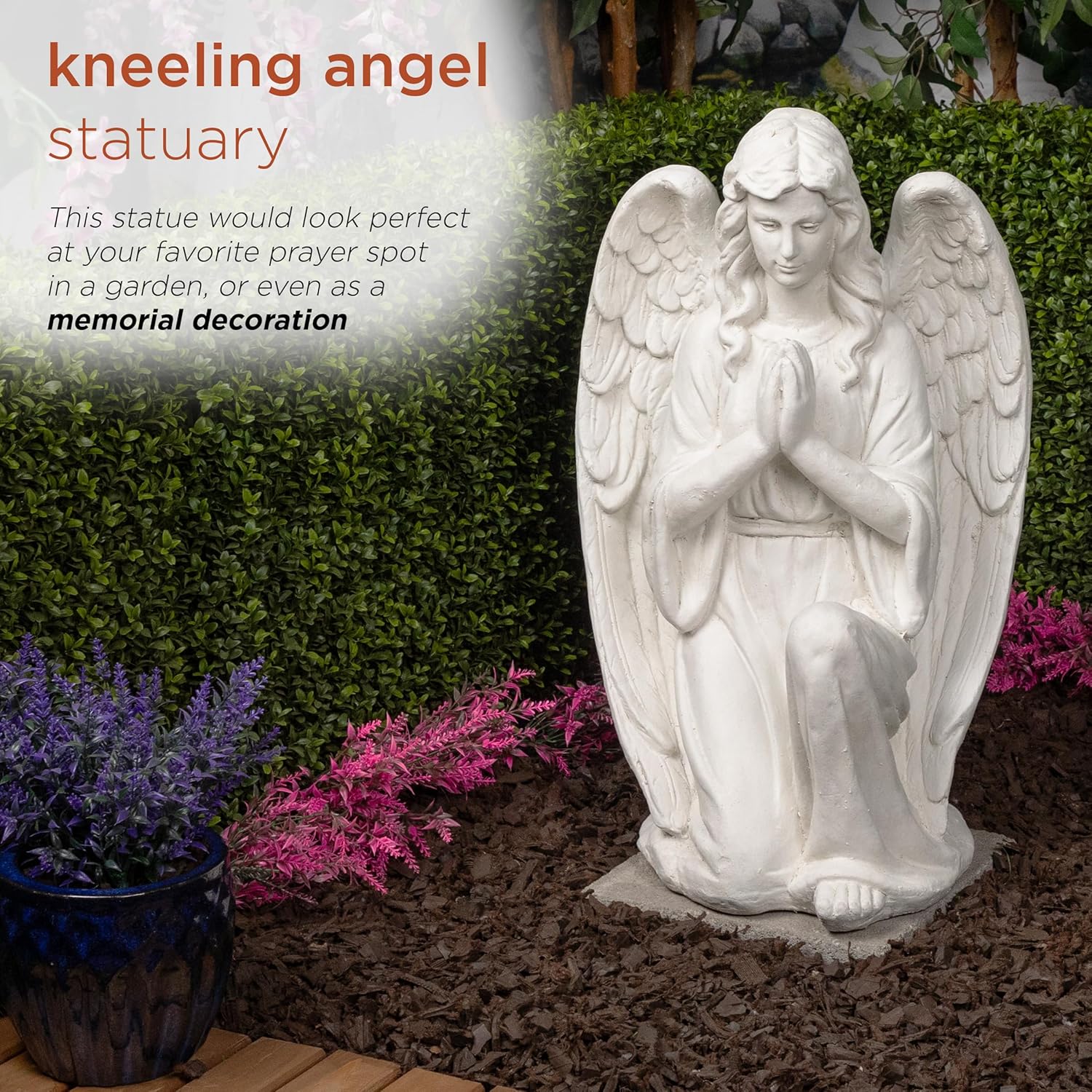 Alpine Corporation MCC830 Kneeling Praying Angel Statue STATUARY, White