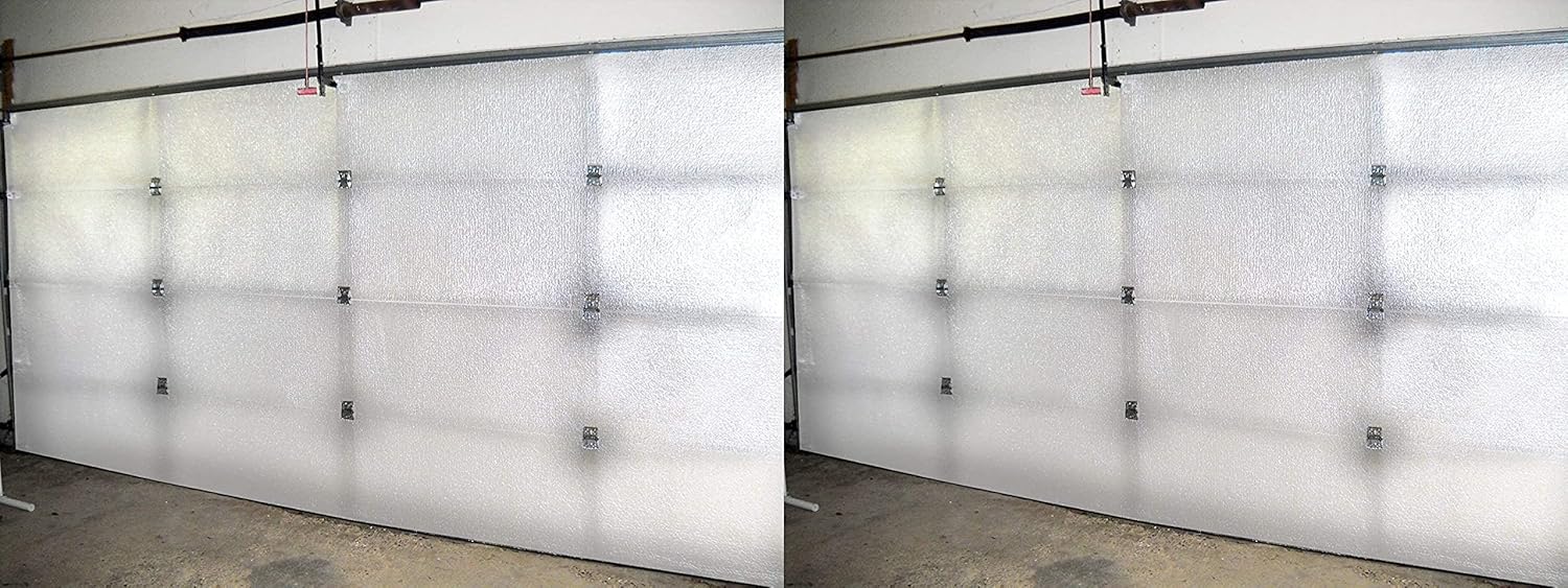 NASA TECH White Reflective Foam Core 2 Car Garage Door Insulation Kit 18FT (WIDE) x 8FT (HIGH) R Value 8.0 Made in USA New and Improved Heavy Duty Double Sided Tape (ALSO FITS 18X7)