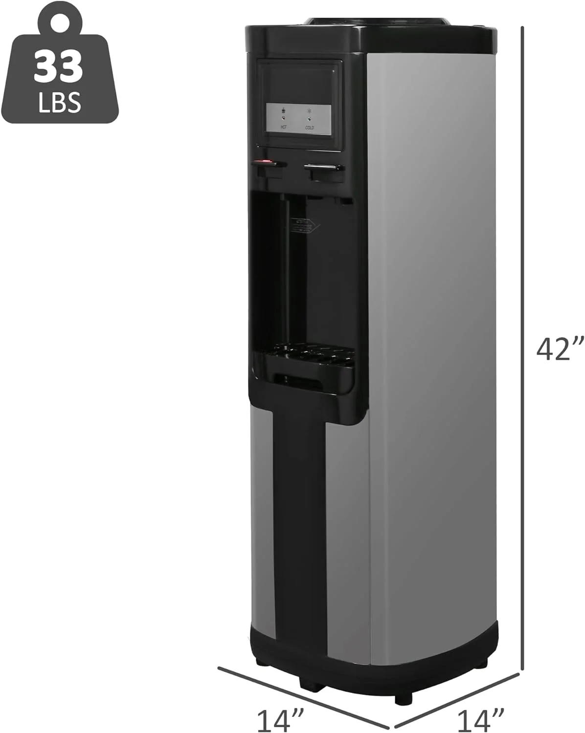 Top Loading Water Cooler Dispenser for 3 & 5 Gallon Water Bottles, Hot & Cold Water, Child Safety Lock, Stainless Steel, Black