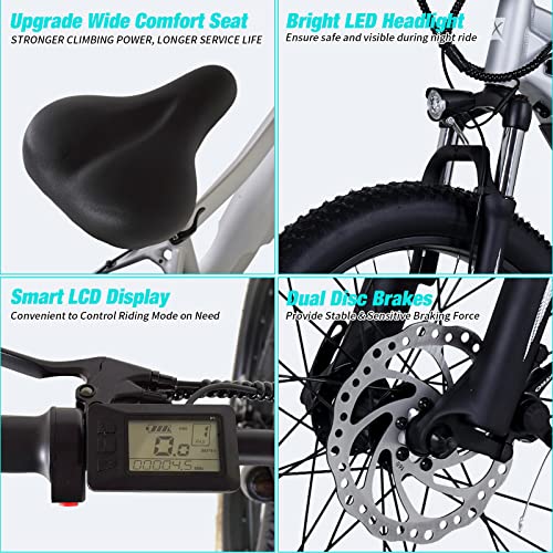 PEXMOR Electric Bike for Adults, 750W 32MPH Ebike w/48V 14AH Removable Battery Electric Bicycle,26" Fat Tire Electric Mountain Bike Snow Beach Commuter E-Bike,7 Speed, UL Certified