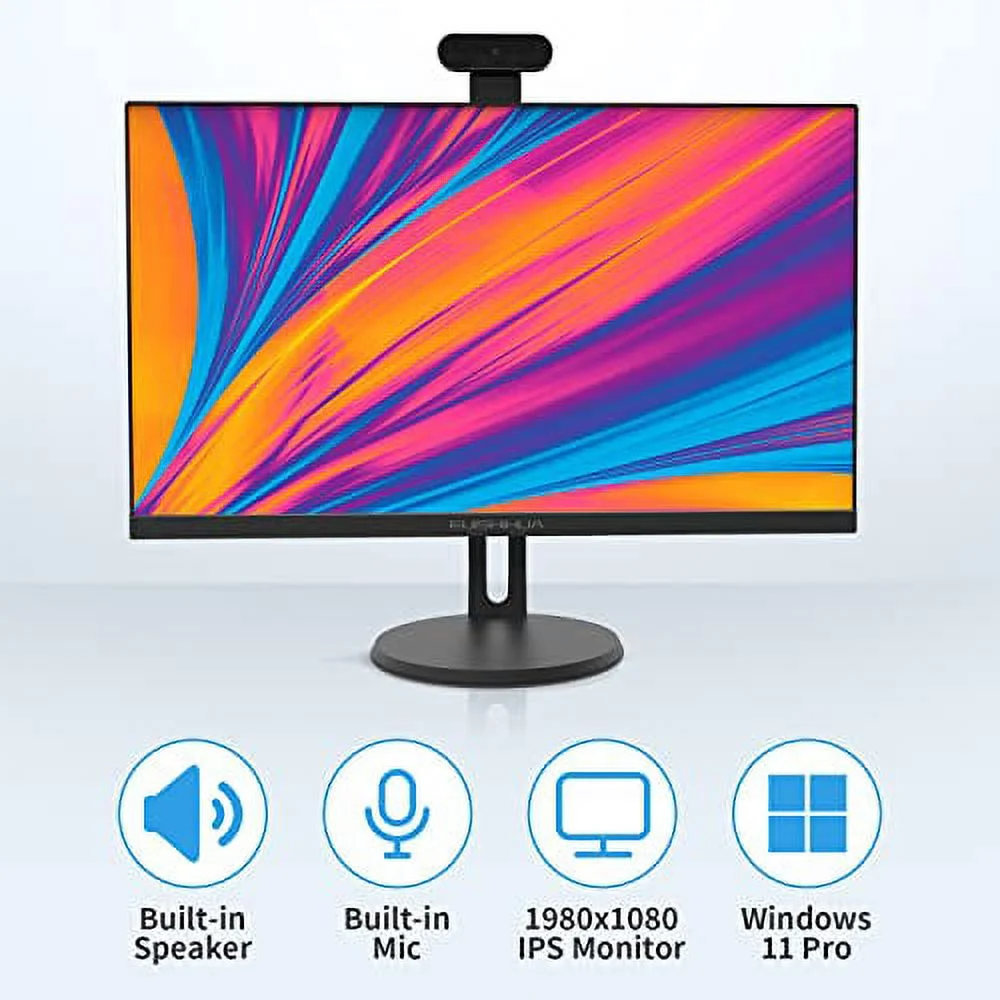 24” All in One Computer Touchscreen, Intel i7 Quad-Core Desktop Computer with Camera, 8G Ram 512G SSD IPS HD Display, WiFi Bluetooth for Home Entertainment Business Office (i7_Black)