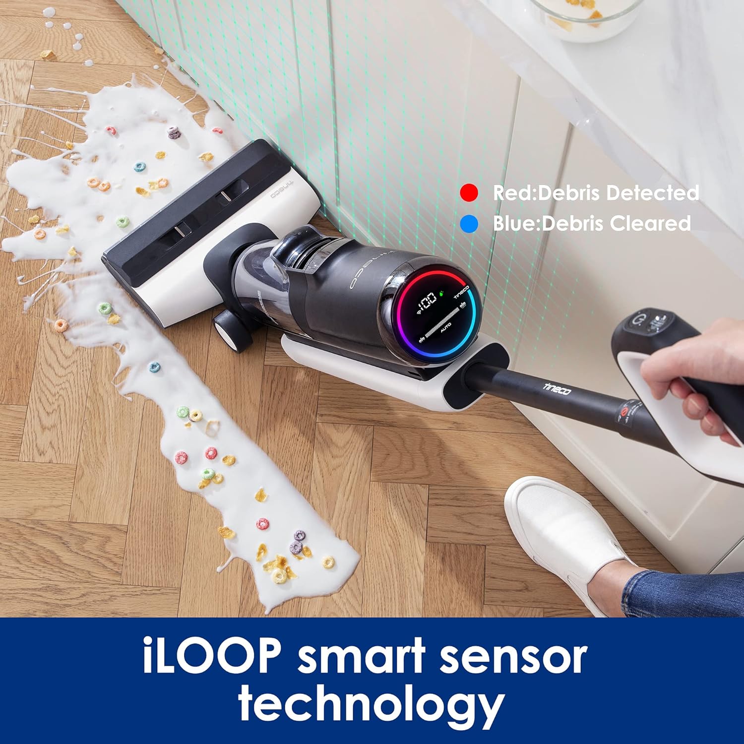 Tineco Floor ONE S5 PRO Smart Cordless Wet Dry Vacuum Cleaner and Mop for Hard Floors, LCD Display, Floor Washer Great for Sticky Messes and Pet Hair, Long Run Time, Wi-Fi, App and Voice Guide