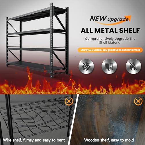 71” W Storage Shelves Heavy Duty, 5000LBS Metal Garage Shelving Units, 4 Tier Storage rack shelf, Steel Industrial Shelving , Adjustable Standing Shelf for Basement/Warehouse 71"W x 24"D x 70"H, Black