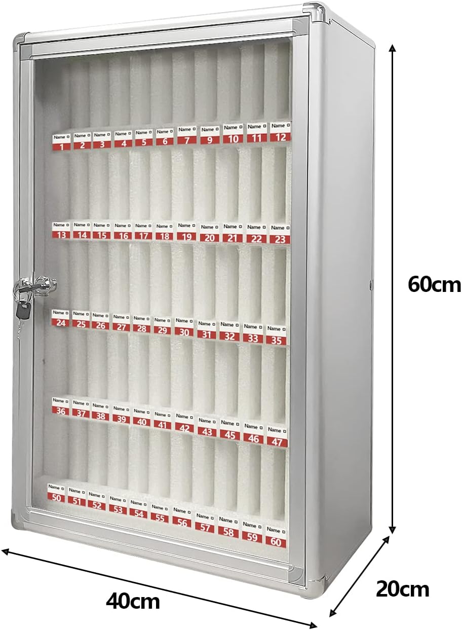 AIWFL Cell Phones Storage Cabinet 60 Slots Aluminum Alloy Cell Phones Holder Storage Box Mobile Phones Desktop Organizer Wall-Mounted Pocket Chart Storage Locker Box with a Lock for Classroom Office