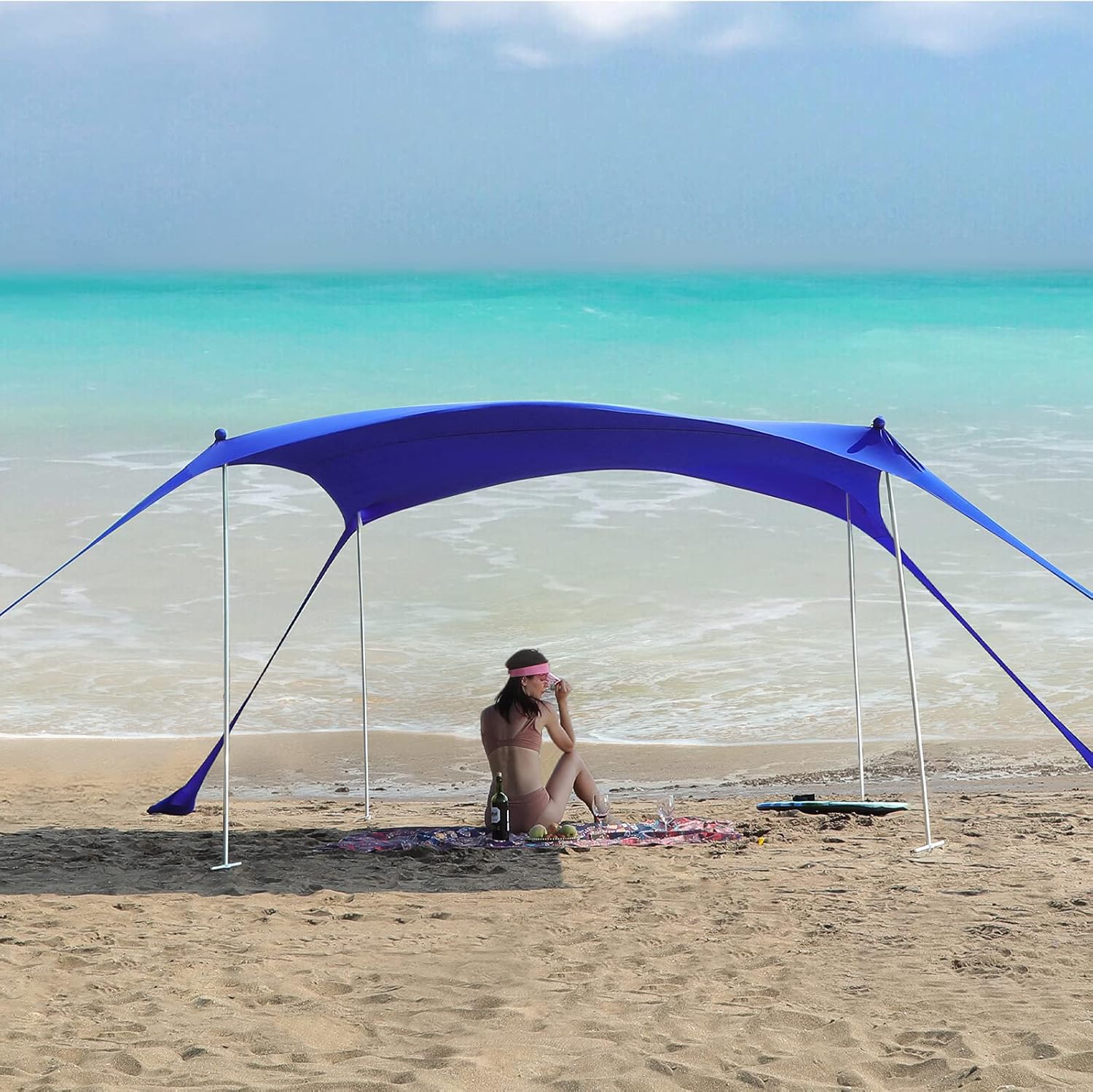 Sunhigo Beach Shade Canopy UPF50+ Family Beach Tent with 4 Aluminum Poles, Sand Shovel and Carry Bag, Portable Beach Sunshade Pop Up Sun Shelter for Beach,Fishing,Backyard and Picnics (10x10 Ft,Navy)