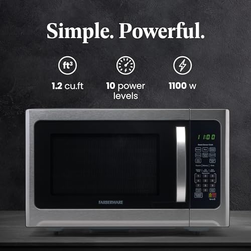 Farberware Countertop Microwave 1100 Watts, Microwave Oven With LED Lighting and Child Lock - Perfect for Apartments and Dorms - Easy Clean