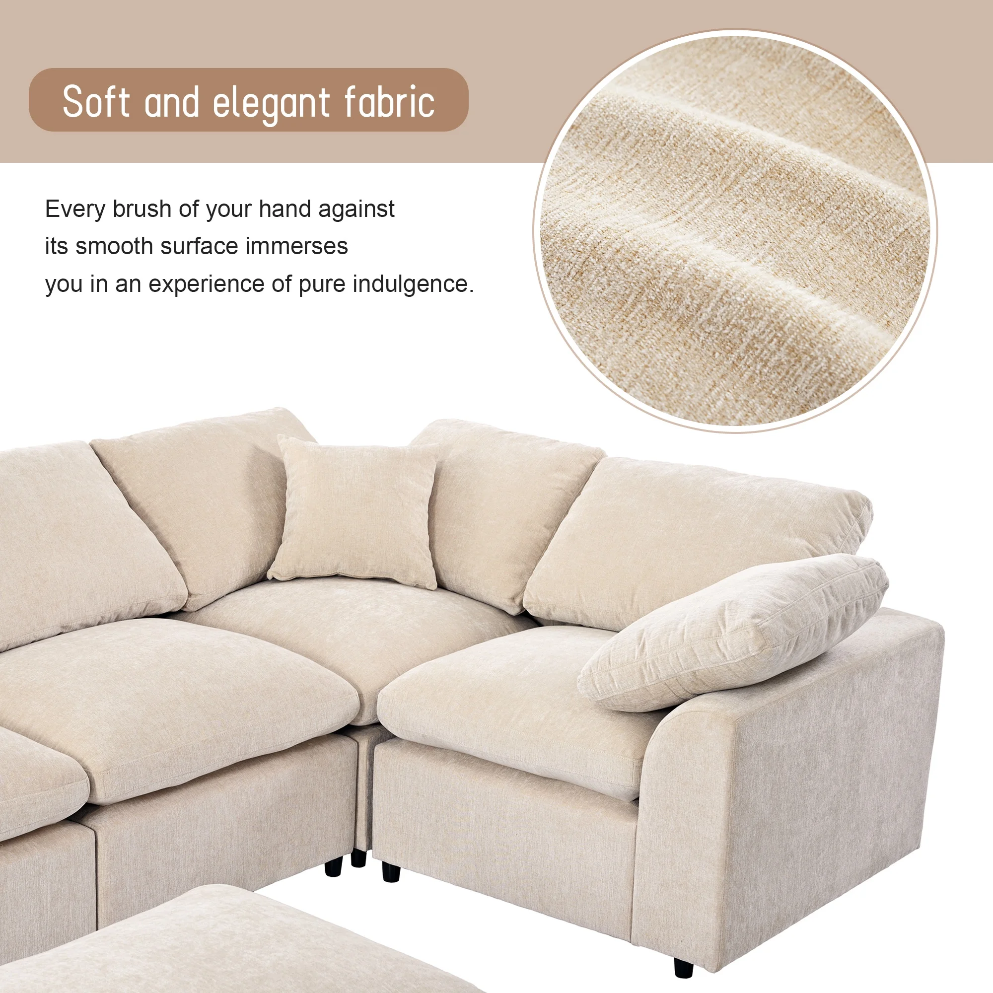 EUROCO 130" 7-Seater Oversized Modular Couches and Sofas Sectional with Ottoman,Sectional Sofa U/L Shaped Chenille Sectional Couch for Living Room, Office, Spacious Space