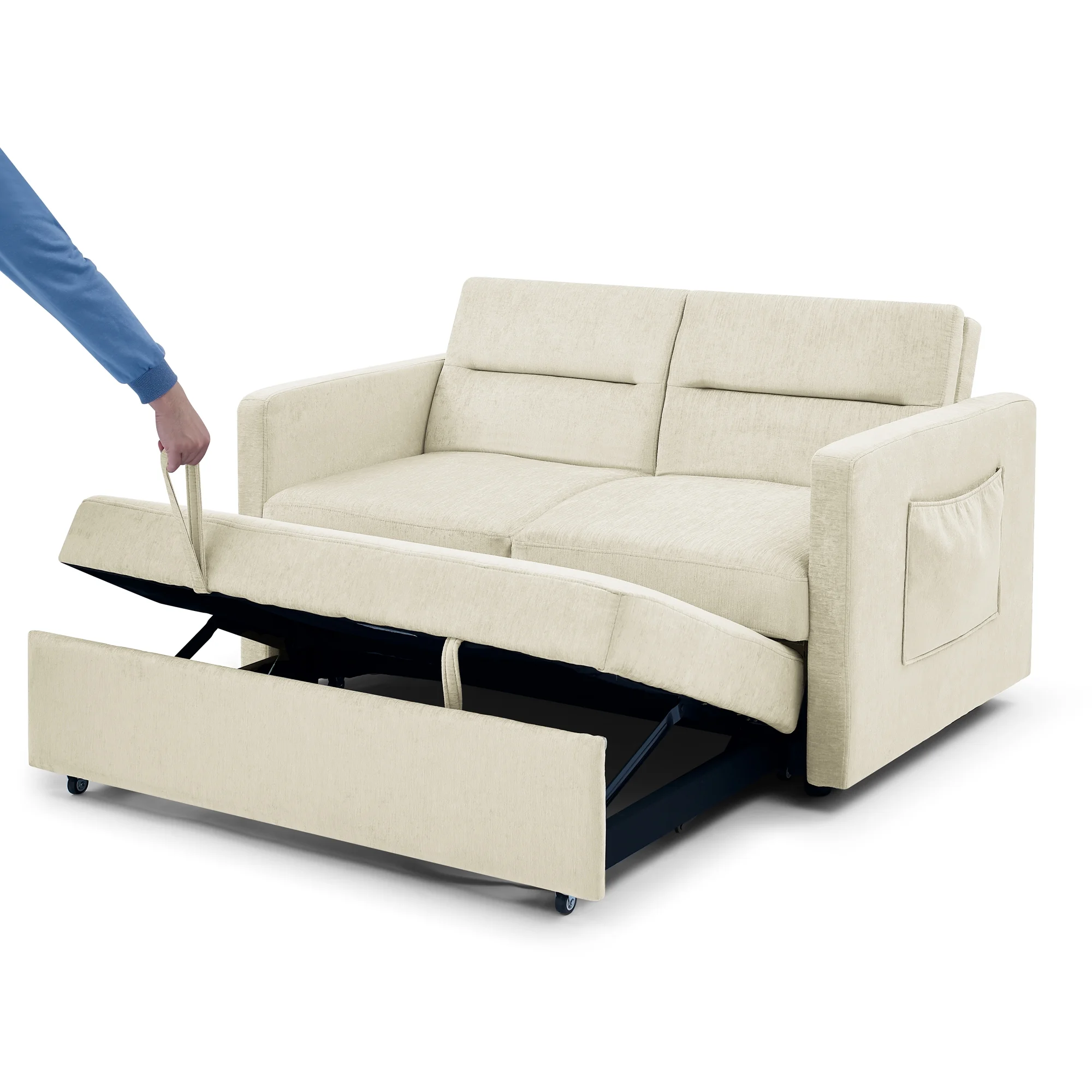 Bellemave 54.5" Pull Out Sleeper Sofa Bed, Sleeper Loveseats Sofa Couch with Adjustable Backrest and 2 Arm Pocket for Living Room Bedroom Apartment Office (Black) - Curated Treasures Market