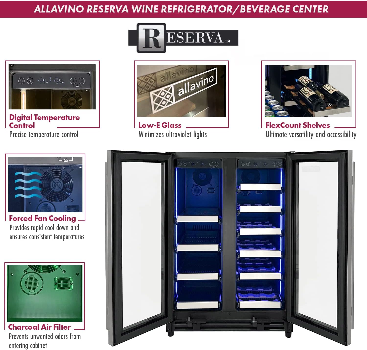 Allavino VSBCW34FD-2S Beverage Center, 24" Wide, Stainless Steel Front Shelves