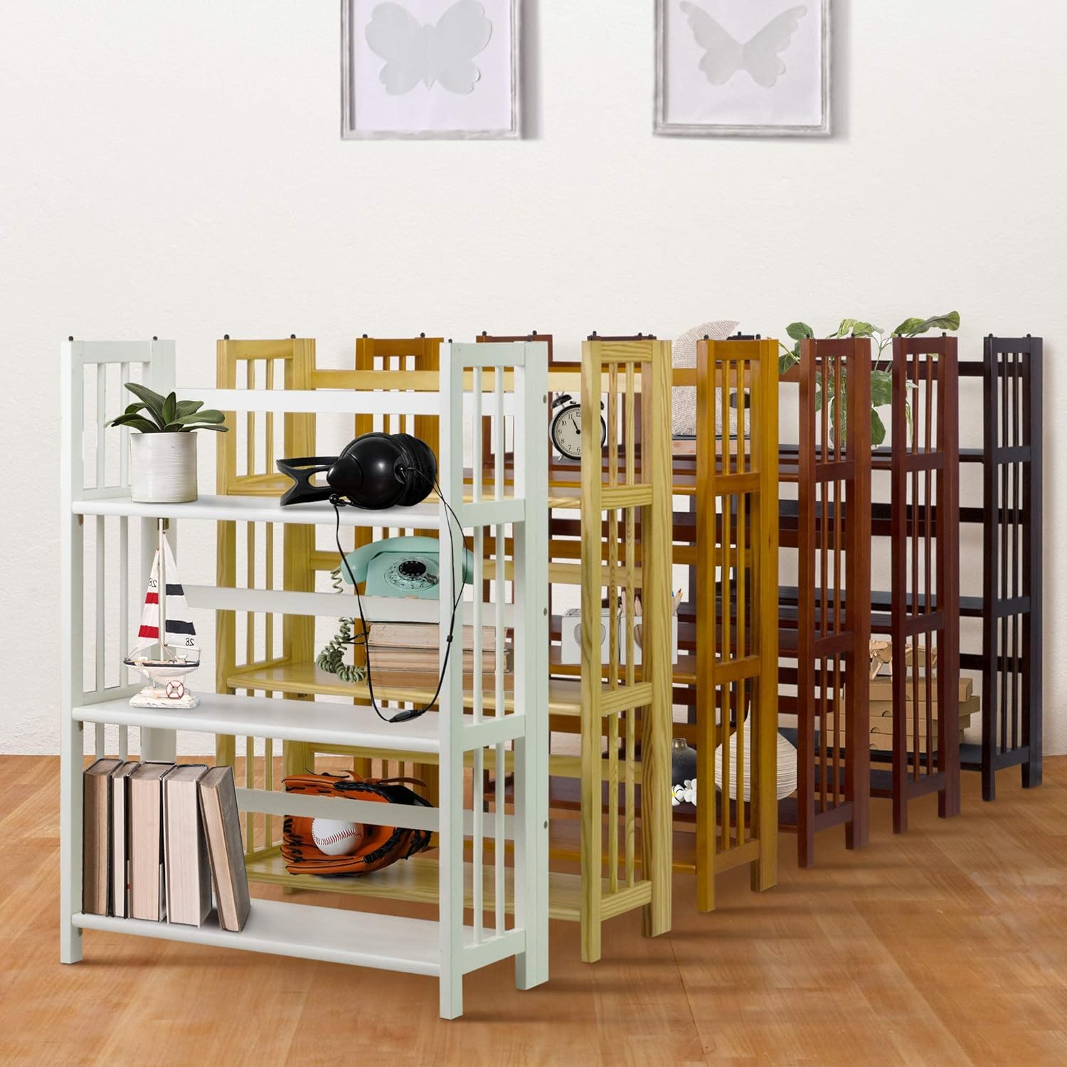 3 Shelf Folding Stackable Bookcase, 27.5" Wide, Espresso - Curated Treasures Market