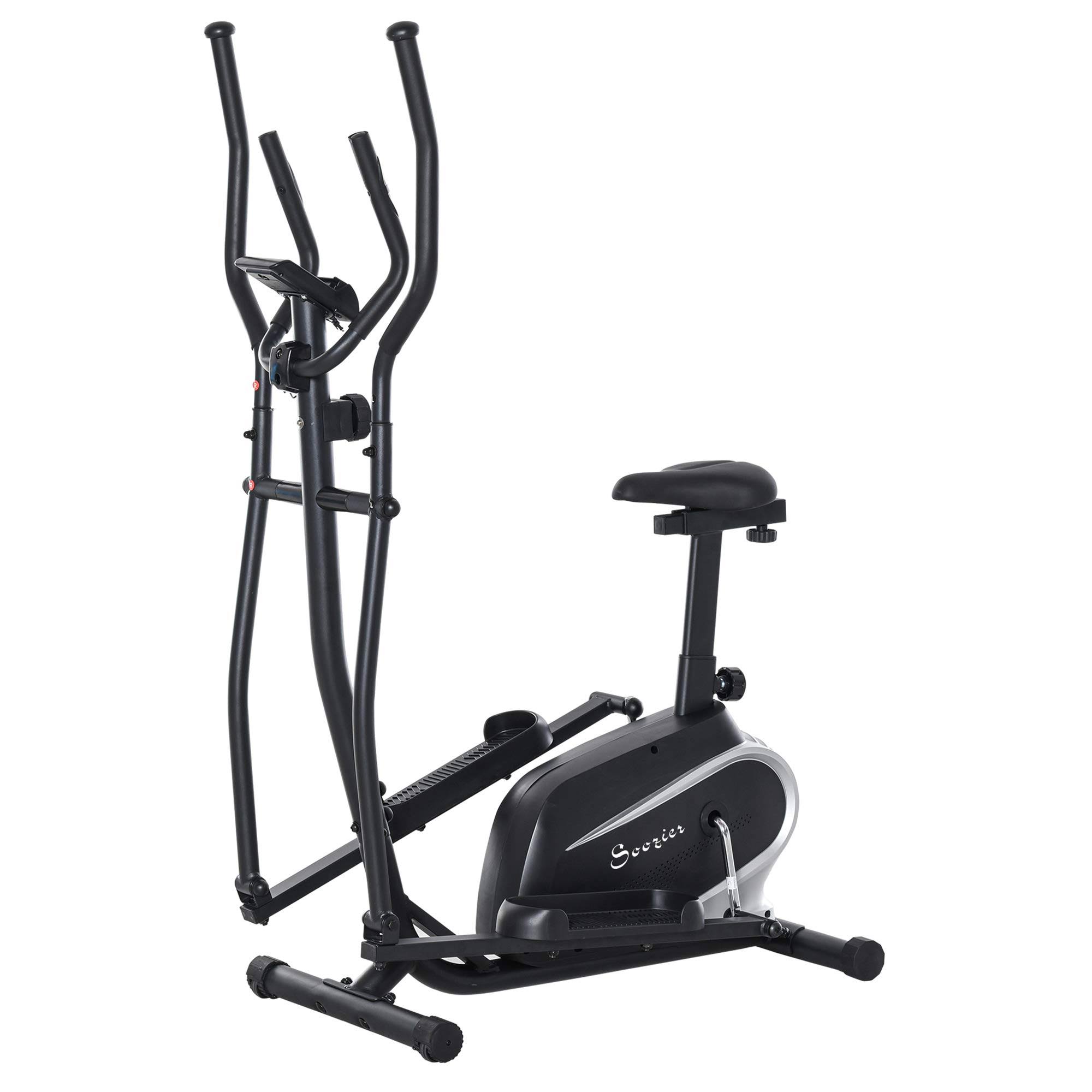 Soozier 2- in -1 Elliptical Machine Magnetic Exercise Bike Cross Trainer with 8 Level Resistance, LCD Digital Monitor, Great for