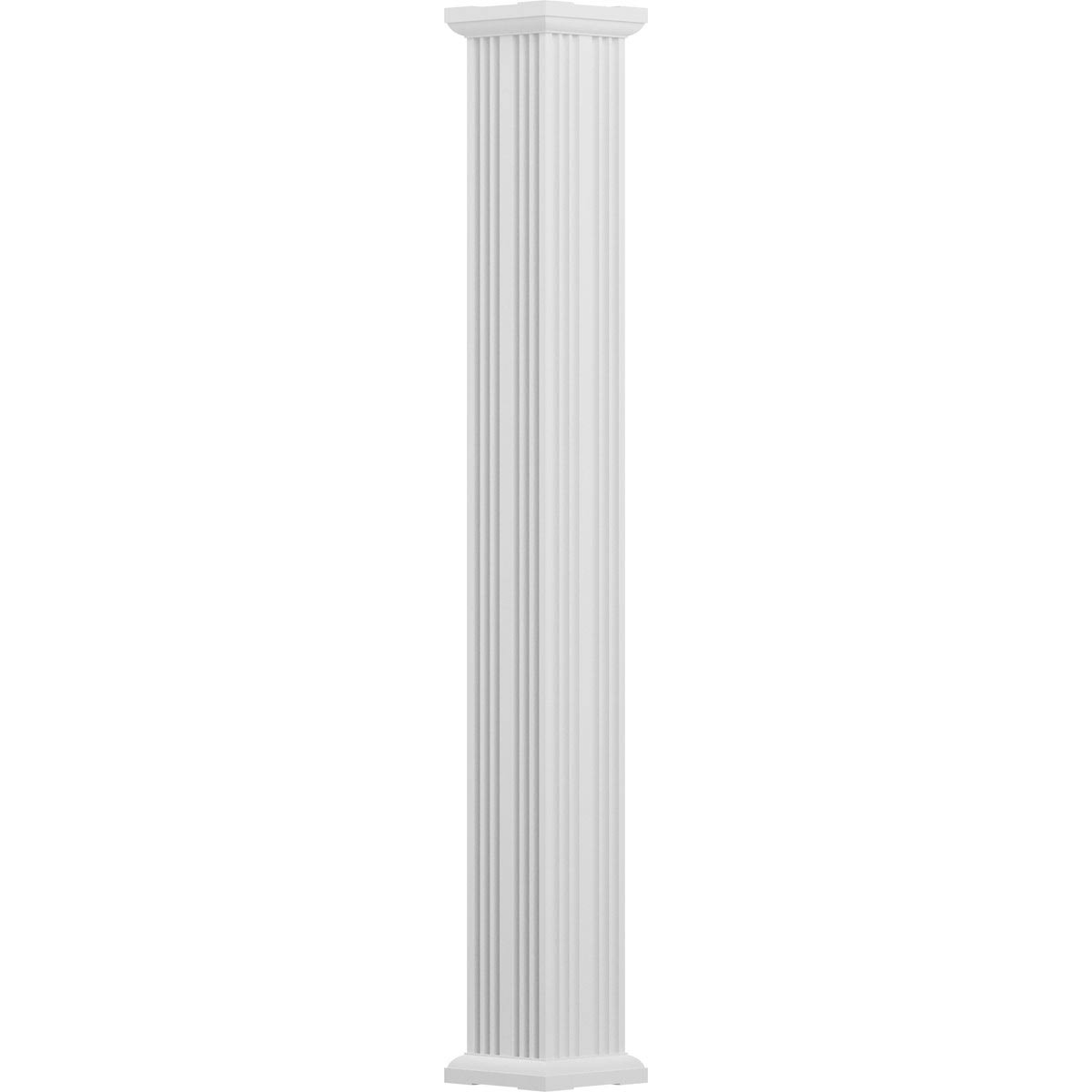 6x22 x 9& Endura-Aluminum Column, Square Shaft (FOR Post Wrap Installation), Non-Tapered, Fluted, Textured White Finish w/ Capit